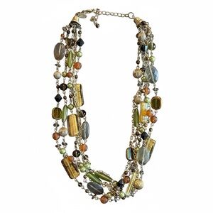 Multistrand Green and Gold Beaded Statement Necklace